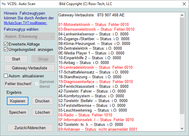 Screenshot: Auto-Scan / Protocollo diagnostico